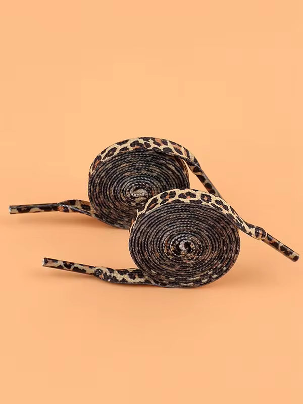 1 Pair Beige Leopard Print Flat Shoelaces, Suitable For Sneakers, Athletic Shoes, And Canvas Shoes, Women Shoes, Winter Shoes