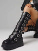 Black Gothic Women's Boots Motorcycle Metal Buckle Wedge Platform Knee High Boots Punk Nightclub Shoes Women