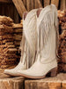 Cowboy Boots For Women Tassel Decoration Solid Color Pointed Toe Mid-Calf Heel Boots Comfortable Fashion Chunky Western Boots