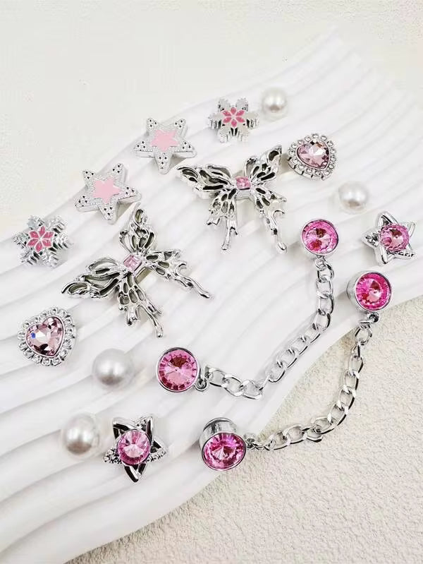 16pcs Elegant Shoe Charms Pearl Butterfly Heart Resin Cute Style, Suitable For Casual Shoes, Slippers, Sandals, Creative Party Gift