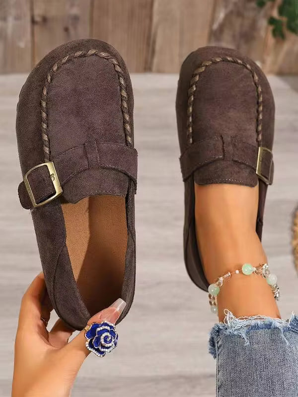 Women's Flat Casual Shoes With Adjustable Buckle, Soft And Comfortable, Round Toe And Widened Wedge Heel, Suitable For School, Dates, Shopping, Walking And Office, Combining Leisure And Sports, Women's Single Shoes Can Be Worn All Year Round.